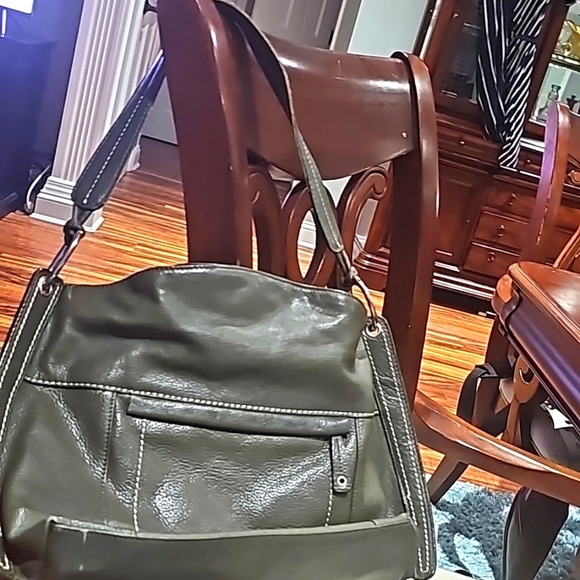 Tignanello Pebble leather Vintage Shoulder Bag Forest green medium size - Picture 1 of 9
